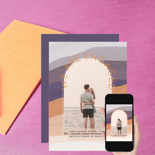 フォト招待状デイブDate Purple Orange 結婚's 招待状