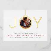 フォト数々のオーナメントメリークリスマス金ゴールドJOY 箔シーズンカード (正面)