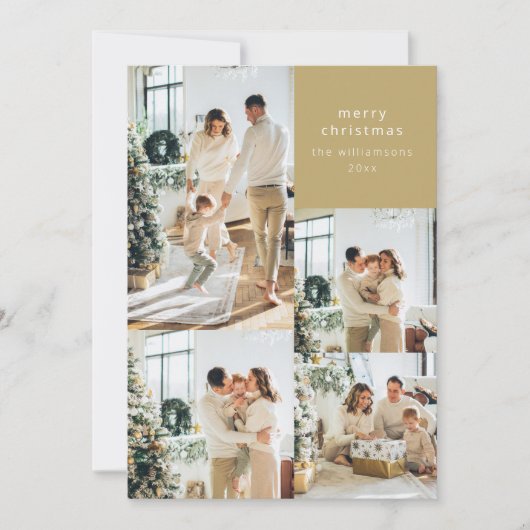 フォト数々のコラージュレトロブラック金ゴールドクリスマス シーズンカード (正面)