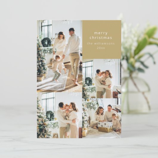 フォト数々のコラージュレトロブラック金ゴールドクリスマス シーズンカード (スタンド正面)