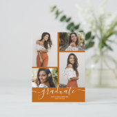 フォト数々のバーントオレンジ卒業招待状 ポストカード (スタンド正面)