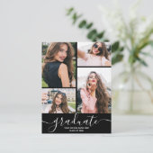 フォト数々のブラック卒業パーティー招待状 ポストカード (スタンド正面)