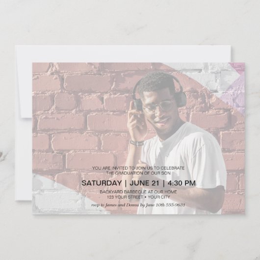 フォト数々のブラック卒業パーティー 招待状 (裏面)