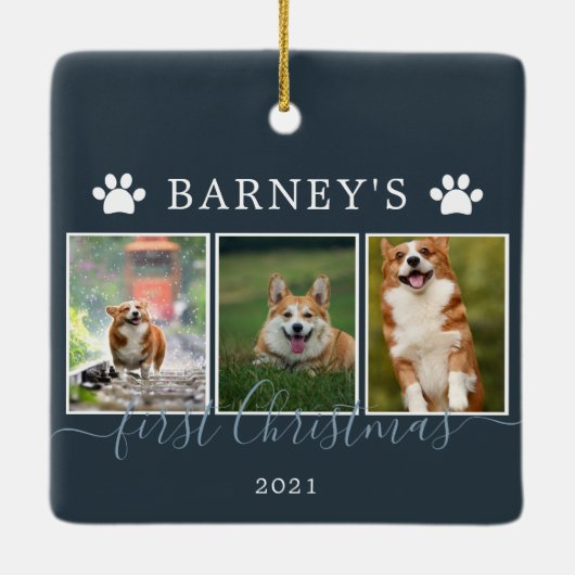 フォト数々の初めてのクリスマスドッグセラミックオーナメント セラミックオーナメント (裏面)