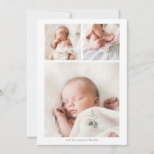 フォト数々の金ゴールドスクリプト誕生 案内状 (裏面)