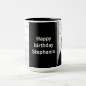 フォト文字ハッピーバースデーシンプルブラック/ホワイト マグカップ (中央)