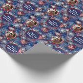 フォト文字レッドブルーホワイト7月誕生日4日 ラッピングペーパー (角)