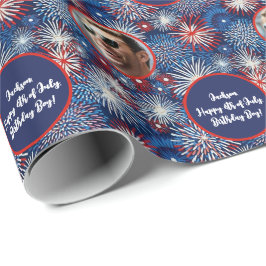 フォト文字レッドブルーホワイト7月誕生日4日 ラッピングペーパー