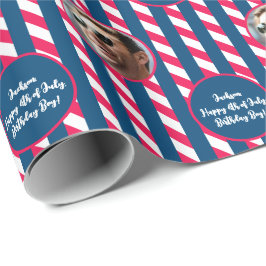 フォト文字レッドブルーホワイト7月4日ストライプの ラッピングペーパー