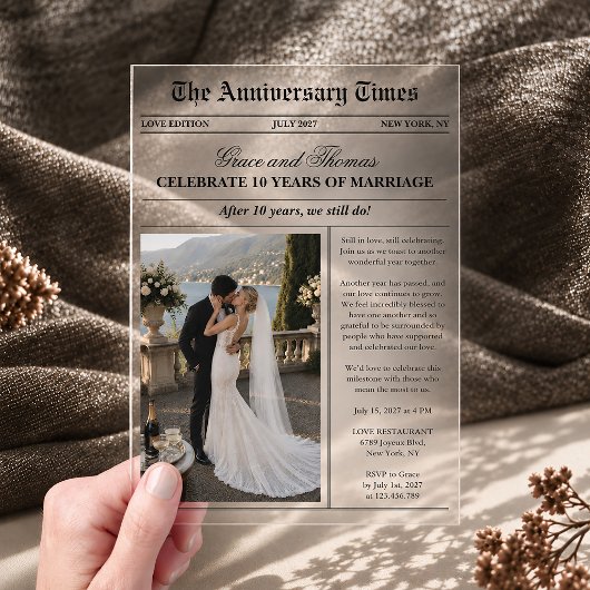 フォト新聞結婚記念日 アクリル招待状