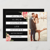 フォト日付を白黒で保存ストライプする セーブザデート (正面/裏面)