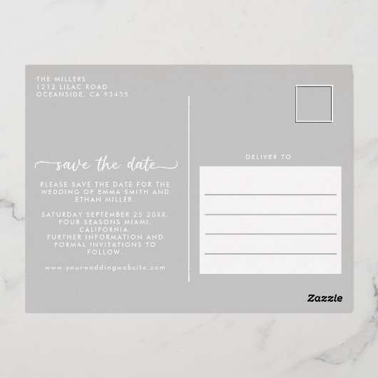 フォト日付ホイルはがきを保存 – Silver 箔シーズンポストカード (裏面)