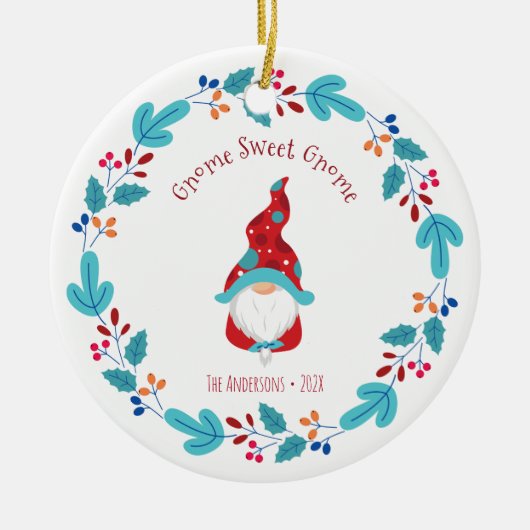 フォト格言スウィート格言かわいい小妖精や小人フローラリース セラミックオーナメント (正面)