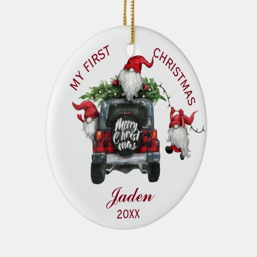 フォト格言マイ初めてのクリスマスウォーターカラーホリデイ セラミックオーナメント (右)