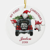 フォト格言マイ初めてのクリスマスウォーターカラーホリデイ セラミックオーナメント (正面)