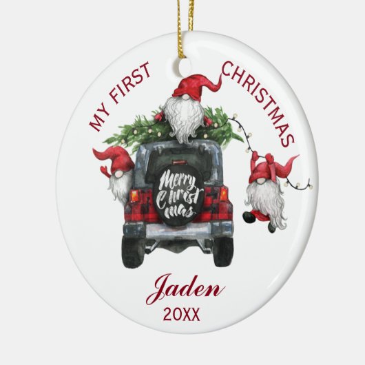 フォト格言マイ初めてのクリスマスウォーターカラーホリデイ セラミックオーナメント (左)