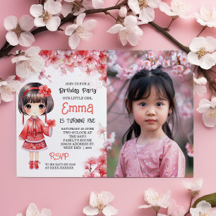 フォト桜さくらんぼ花の誕生日パーティー 招待状