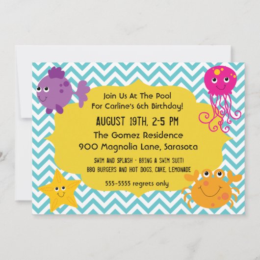 フォト海シーライフタコ誕生日招待状 招待状 (裏面)