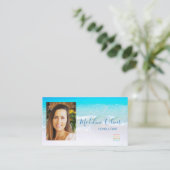 フォト海ビーチシートラベルロゴブルー 名刺 (スタンド正面)