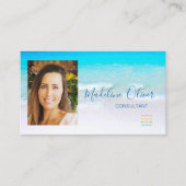 フォト海ビーチシートラベルロゴブルー 名刺 (正面)