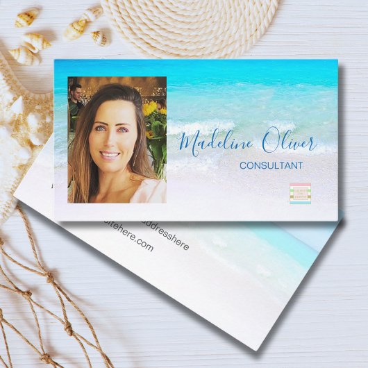 フォト海ビーチシートラベルロゴブルー 名刺
