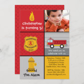 フォト消防士の少年消防車誕生パーティー 招待状 (正面/裏面)