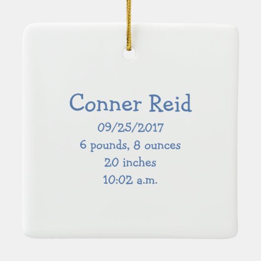 フォト男の赤ちゃんブルーベビーズ初めてのクリスマス セラミックオーナメント (裏面)