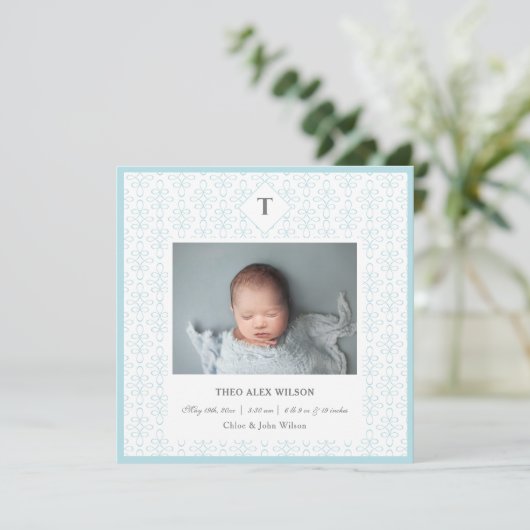 フォト男の赤ちゃん名の誕生発表 案内状 (スタンド正面)