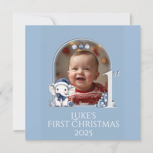 **フォト男の赤ちゃん第1回クリスマスフラットホリデーカード シーズンカード (正面)