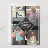 フォト白黒キャップとタッセル枠付き卒業 招待状 (正面)