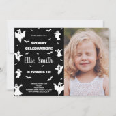 フォト白黒ハロウィーン誕生日招待状 招待状 (正面)