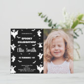 フォト白黒ハロウィーン誕生日招待状 招待状 (スタンド正面)