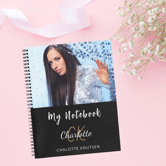 フォト白黒モノグラム名 ノートブック