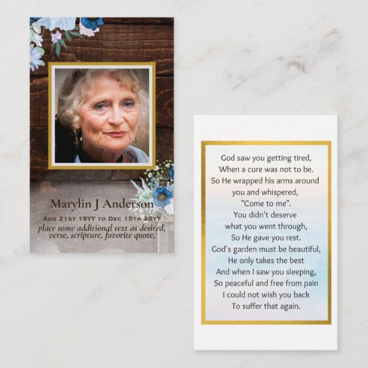 フォト祈りの言葉カード生命の記念お祝い 名刺 (正面/裏面)