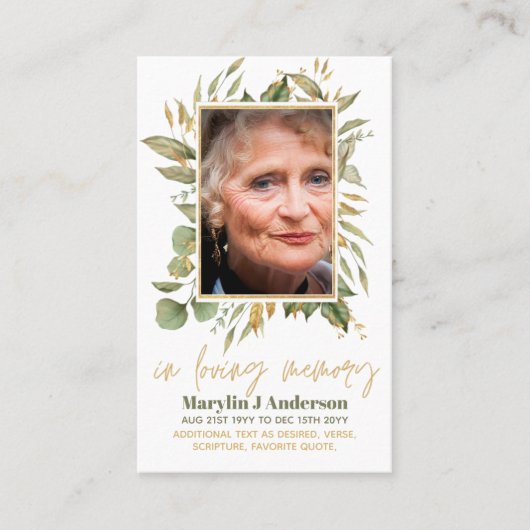 フォト祈りの言葉カード生命の記念お祝い 名刺 (正面)