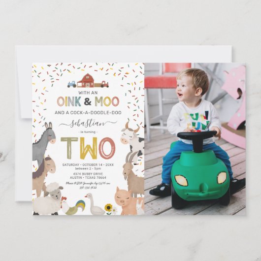 フォト納屋周囲の庭ファーム2nd誕生日招待状 招待状 (正面)