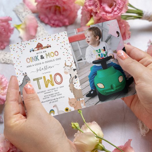 フォト納屋周囲の庭ファーム2nd誕生日招待状 招待状