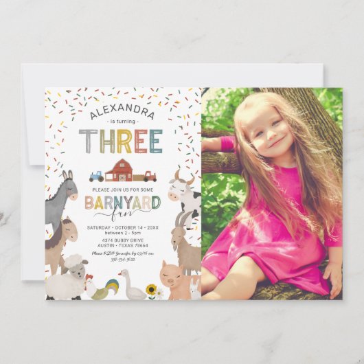 フォト納屋周囲の庭ファーム3rd誕生日招待状 招待状 (正面)