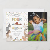 フォト納屋周囲の庭ファーム4th誕生日招待状 招待状 (正面)