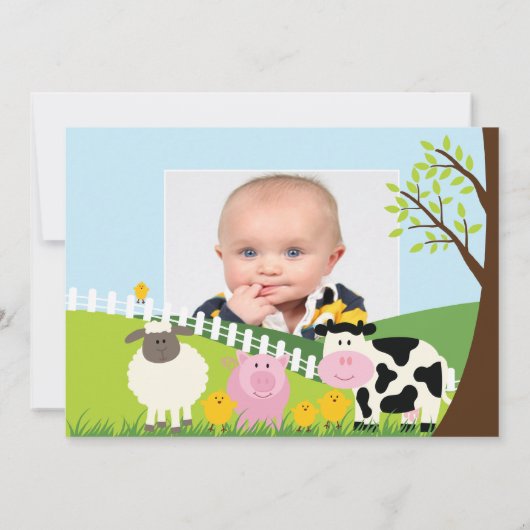 フォト納屋周囲の庭動物おもしろい誕生会 招待状 (裏面)