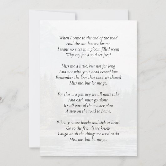 フォト素晴らしアウトドアリバーメモリアル祈りの言葉カード 招待状 (裏面)