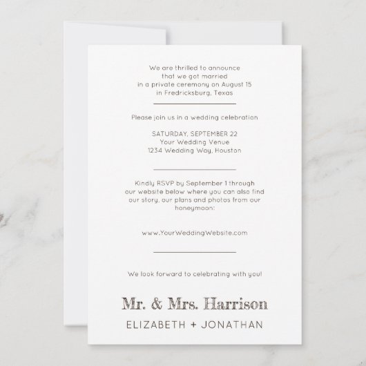 フォト素朴たった今結婚しましたボホ披露宴 招待状 (裏面)