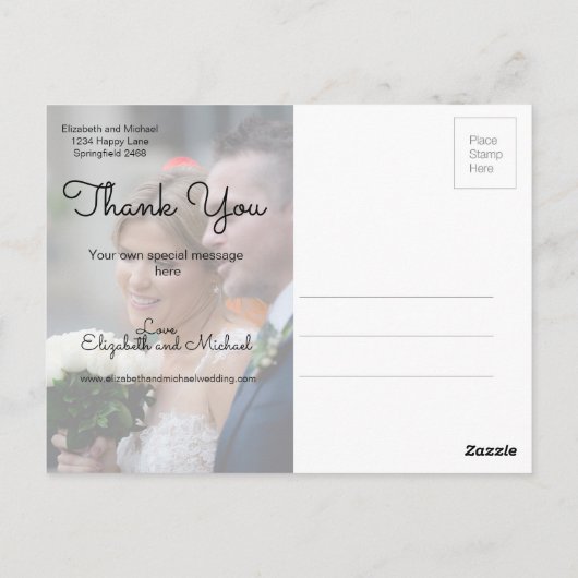 フォト素朴ウッドフローラ結婚のモダン感謝 ポストカード (裏面)