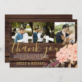 フォト素朴サンキューカード桃バラ サンキューカード (正面/裏面)