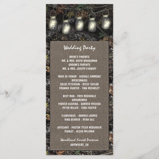 フォト素朴メイソンジャー迷彩柄結婚式 プログラム (裏面)