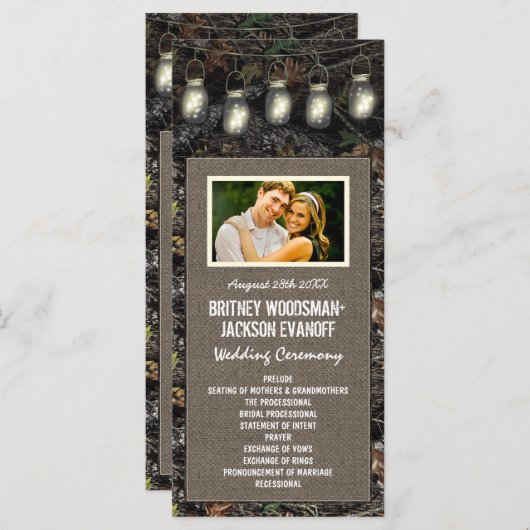 フォト素朴メイソンジャー迷彩柄結婚式 プログラム (正面/裏面)