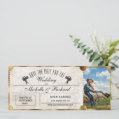 フォト素朴ヴィンテージムービーチケット日付の保存 招待状 (スタンド正面)