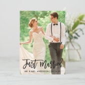 フォト結婚たった今結婚しましたブラシスクリプト 案内状 (スタンド正面)