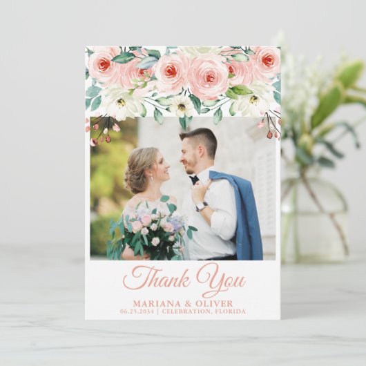 フォト結婚サンキューカードピーチホワイトフローラ 招待状 (スタンド正面)