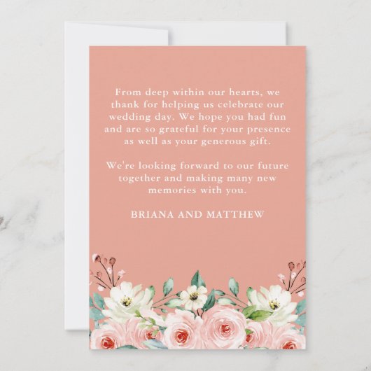 フォト結婚サンキューカードピーチホワイトフローラ 招待状 (裏面)